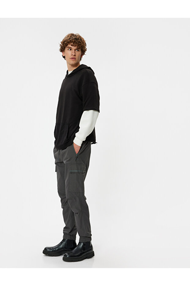 Cargo Jogger Trousers Waist Lace Pocket Detailed Cotton