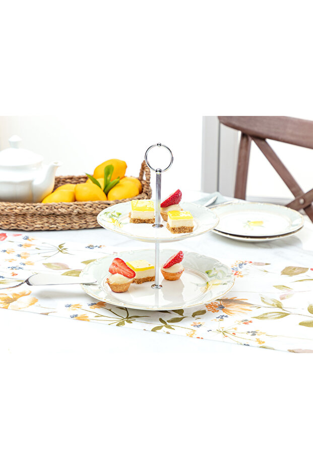 Lemon Patterned 2 Tier Cake Stand - 1