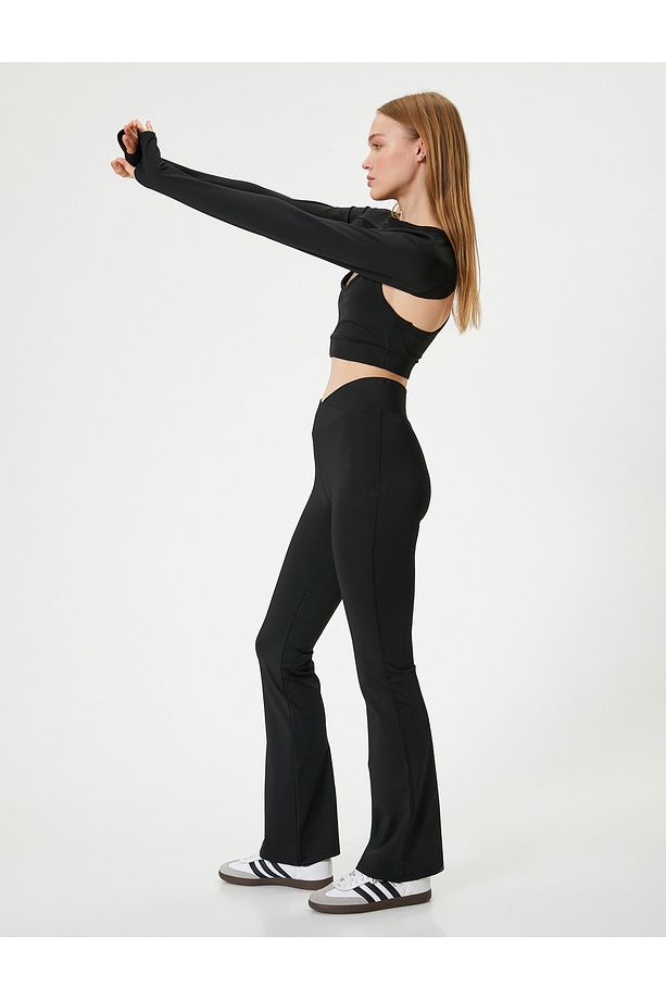 İspanyol Paça Spor Tayt Yüksek Bel Slim Fit Interlok - 1