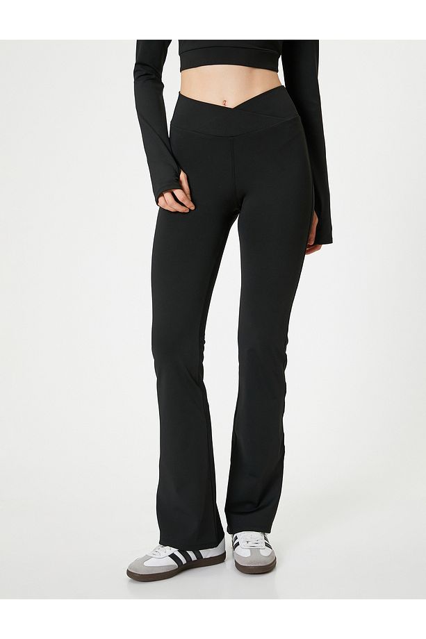 İspanyol Paça Spor Tayt Yüksek Bel Slim Fit Interlok - 3
