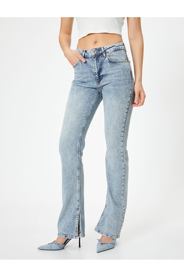 Yüksek Bel Slim Fit Ispanyol Paça Kot Pantolon - 3