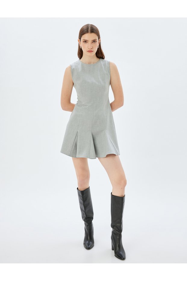 Scoop Neck Sleeveless Flounces Ruffles Pleated Mini Dress