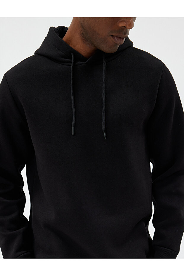 Şardonlu Pamuklu Basic Kapşonlu Sweatshirt - 5