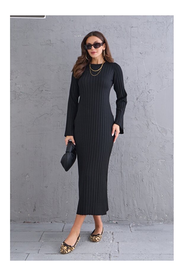 Siyah Massi Model Merserize Triko Elbise - 1