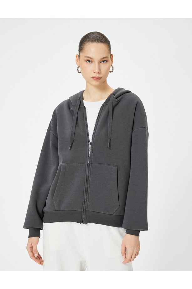 Şardonlu Kapüşonlu Oversize Kanguru Cepli Sweatshirt - 3