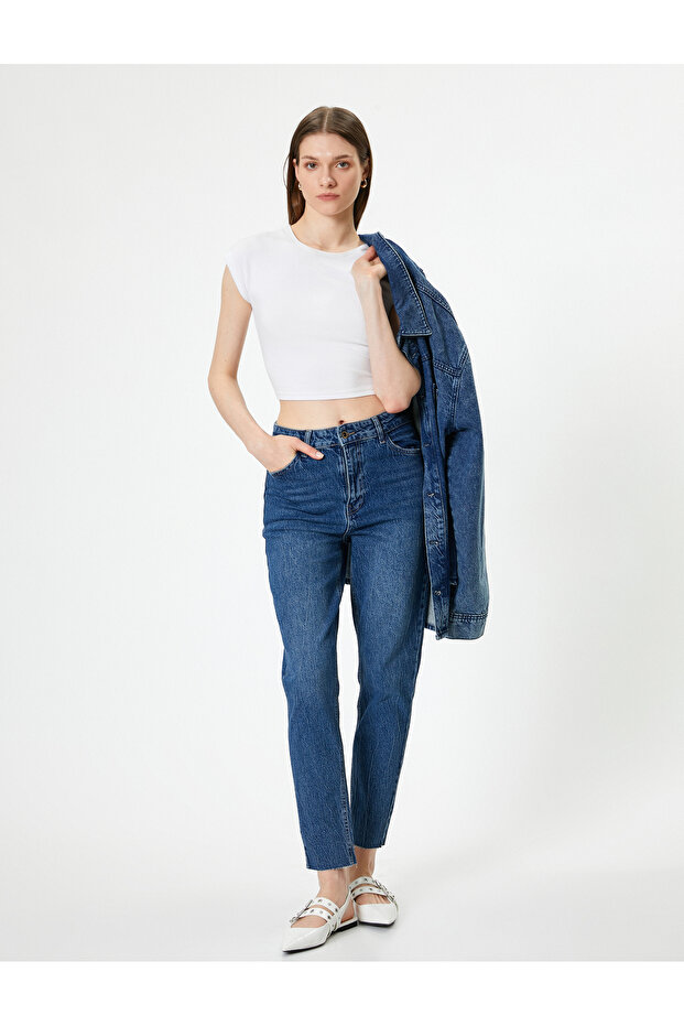 High Waist Jeans Straight Leg Slim Fit Cotton - Slim Fit Jeans