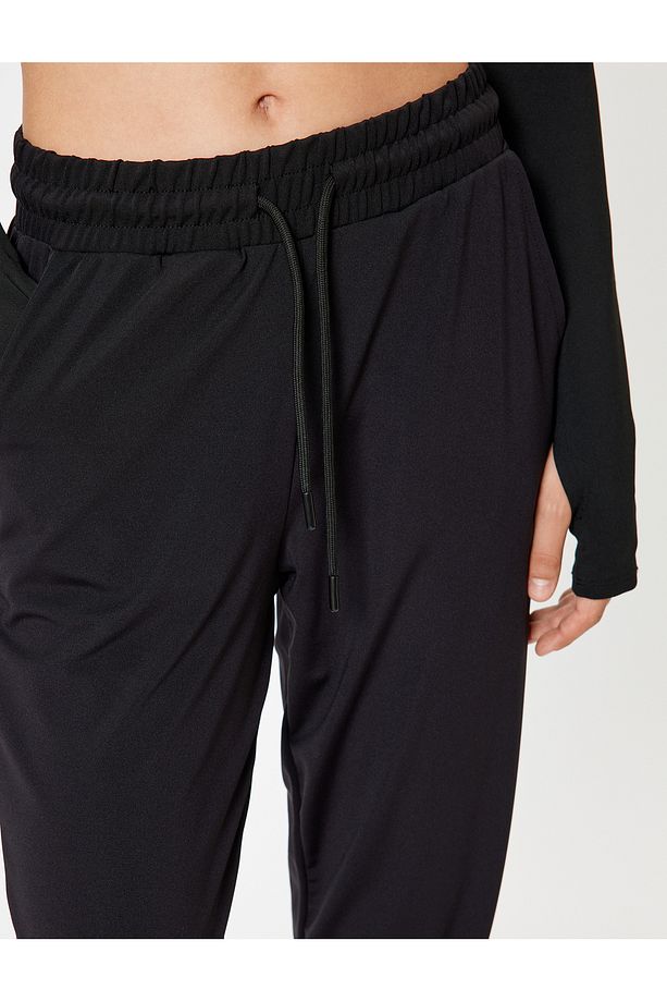 Jogger Eşofman Altı Beli Bağcıklı Ekstra Yüksek Bel Slim Fit Interlok - 5