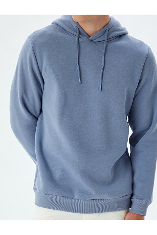 Şardonlu Pamuklu Basic Kapşonlu Sweatshirt - 5