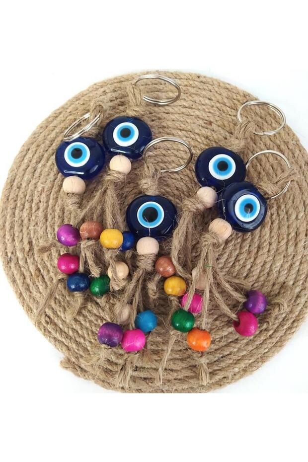 Evil Eye Keychain, 5 Pieces, Evil Eye Repellent, Handmade, Woven, Colorful Wooden Beaded Evil Eye Keychain
