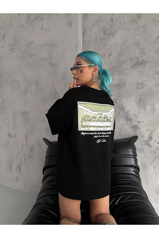 Unisex Printed Oversize T-Shirt - Black