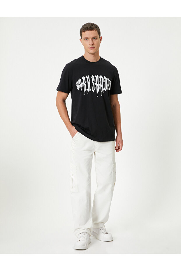 Short Sleeve Crew Neck Cotton Slogan Print T-Shirt