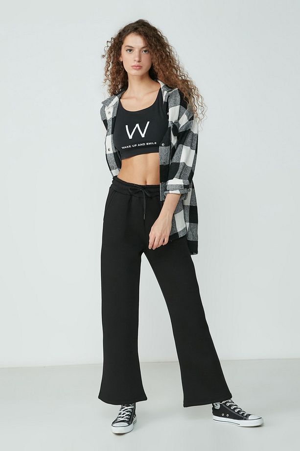 Wide Leg Ispanyol Paça Eşofman Altı 904 Siyah - 3