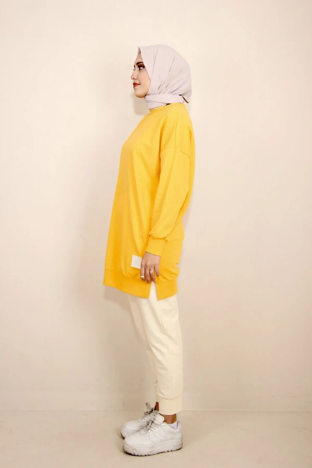 Two Thread Solid Color Ribbed Sweatshirt 30644 - 3