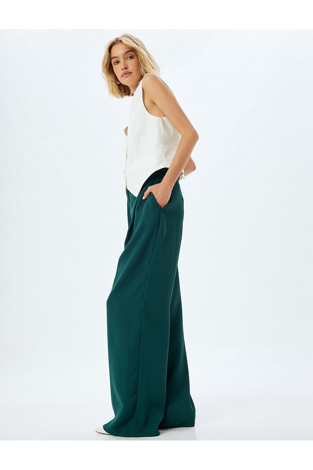 Geniş Paça Baggy Pantolon Krep Kumaş Cep Detaylı - 2