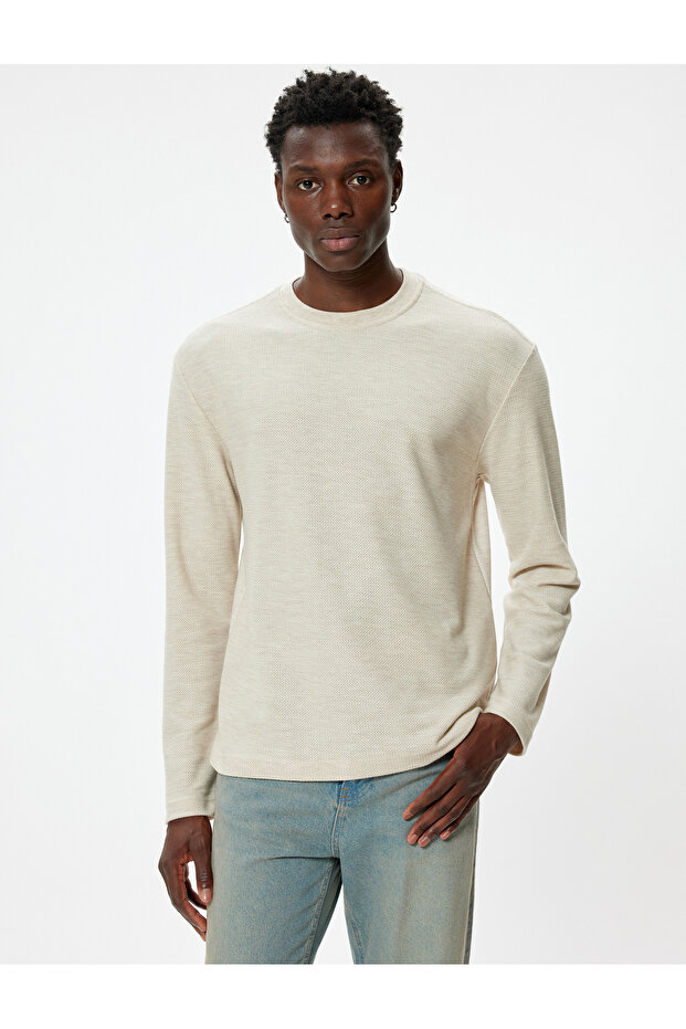 Basic-Pullover mit Rundhalsausschnitt, langen Ärmeln und Baumwollmischung - 3