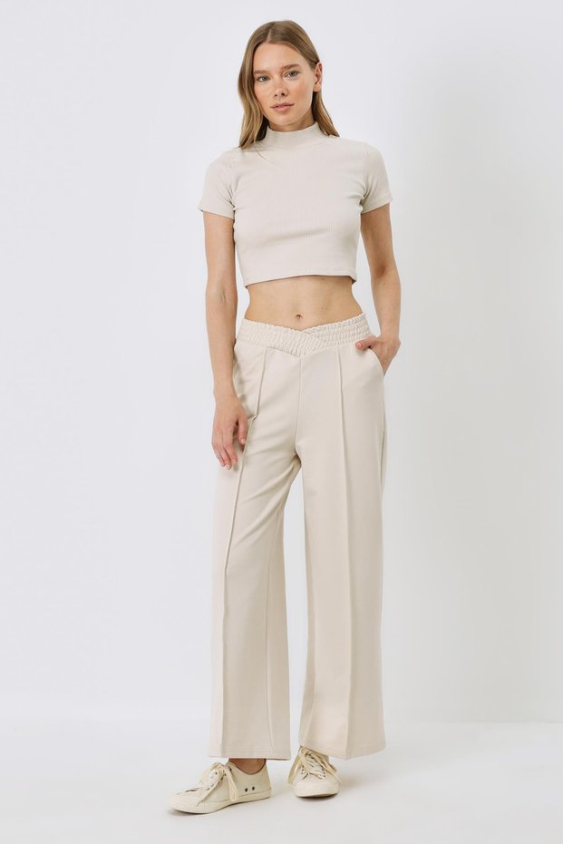 Women's baggy wide leg high waist sweatpants 747 beige