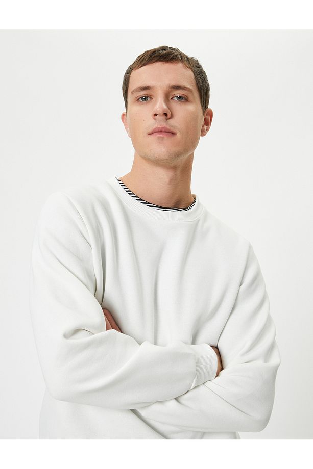 Bisiklet Yaka Sweatshirt Basic Uzun Kollu Şardonlu - 1