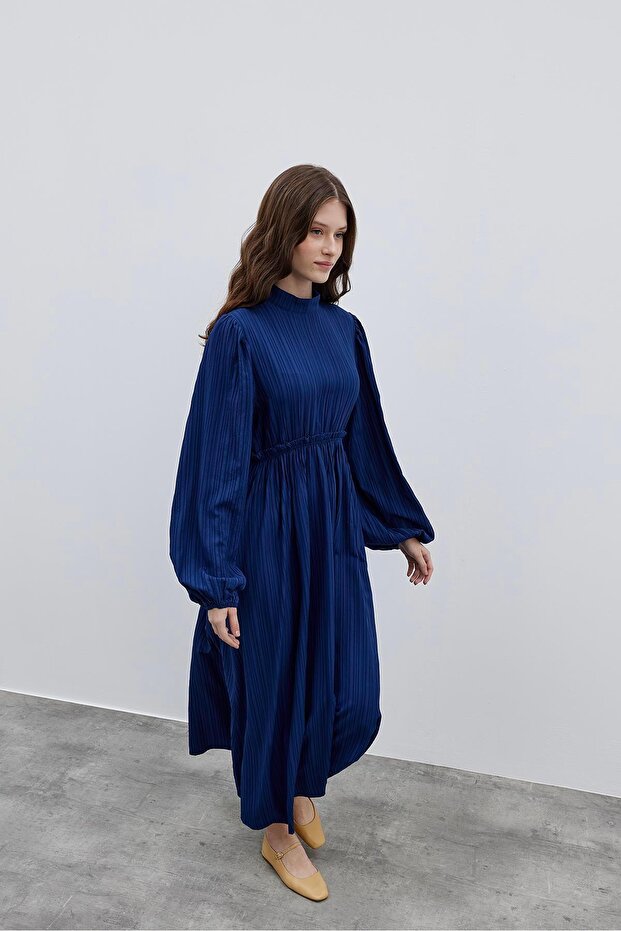 Navy Blue Balloon Sleeve Dress