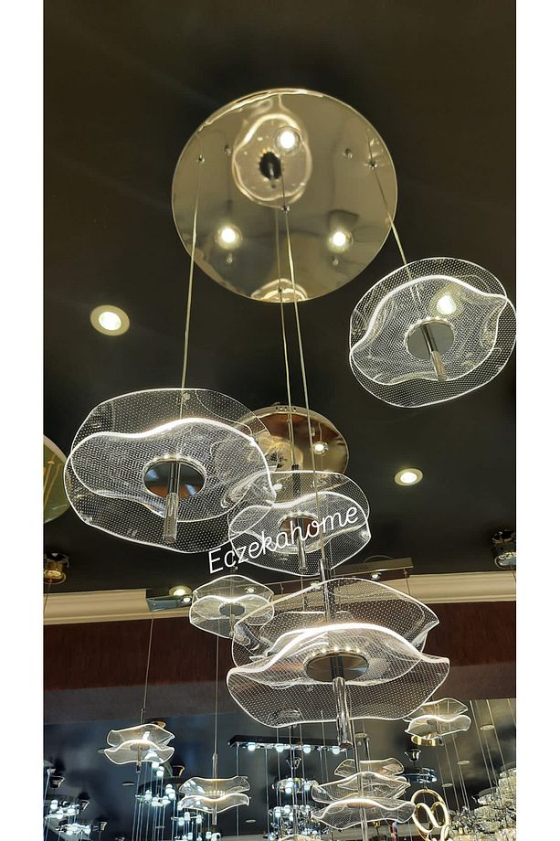 Led aydınlatmalı 3 kollu modern avize krom - 2