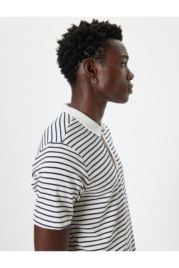 Polo Neck T-Shirt Short Sleeve Button Cotton Blend