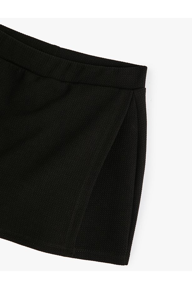 Basic Mini Şort Etek Kruvaze Beli Lastikli - 3