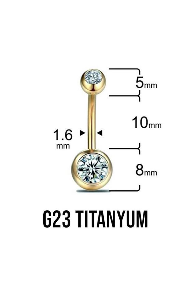 Çift Taş Altın Titanyum Göbek Piercing - 1