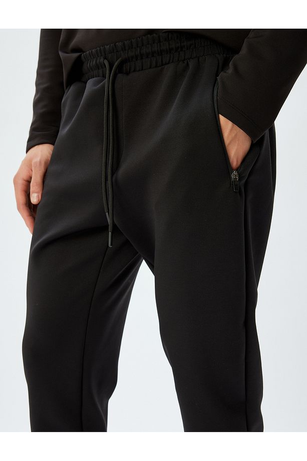 Spor Eşofman Altı Jogger Beli Bağcıklı Fermuarlı Cep Detaylı Scuba Kumaş - 5