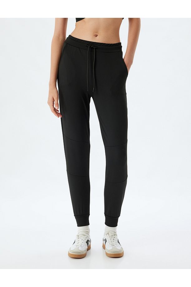 Jogger Eşofman Altı Beli Bağcıklı Ekstra Yüksek Bel Slim Fit Interlok - 3