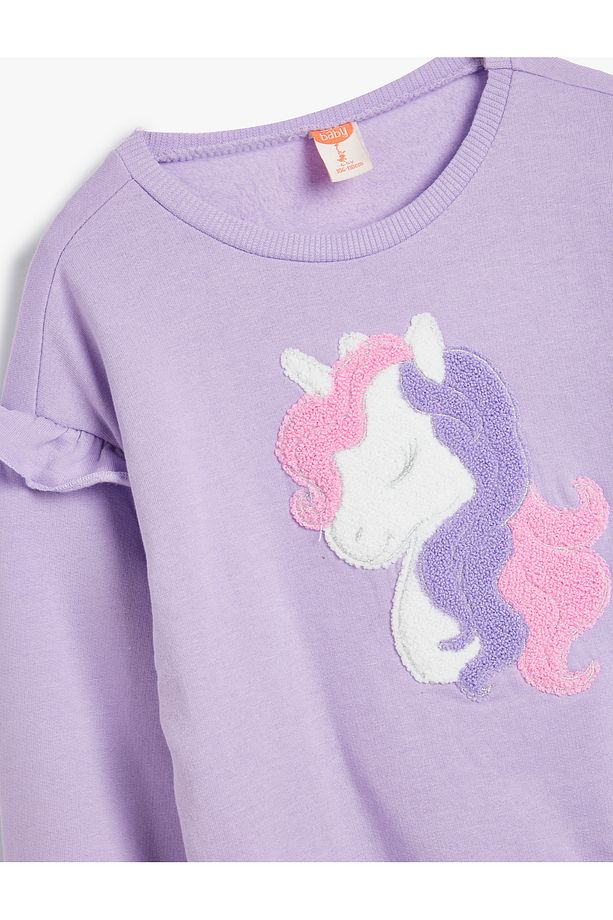 Sweatshirt Unicorn Aplikeli Fırfır Detaylı Pamuklu Şardonlu - 3