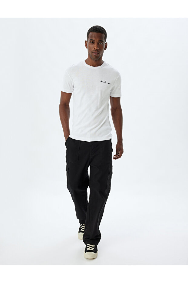 Slim Fit T-Shirt Slogan Printed Crew Neck Short Sleeve Cotton