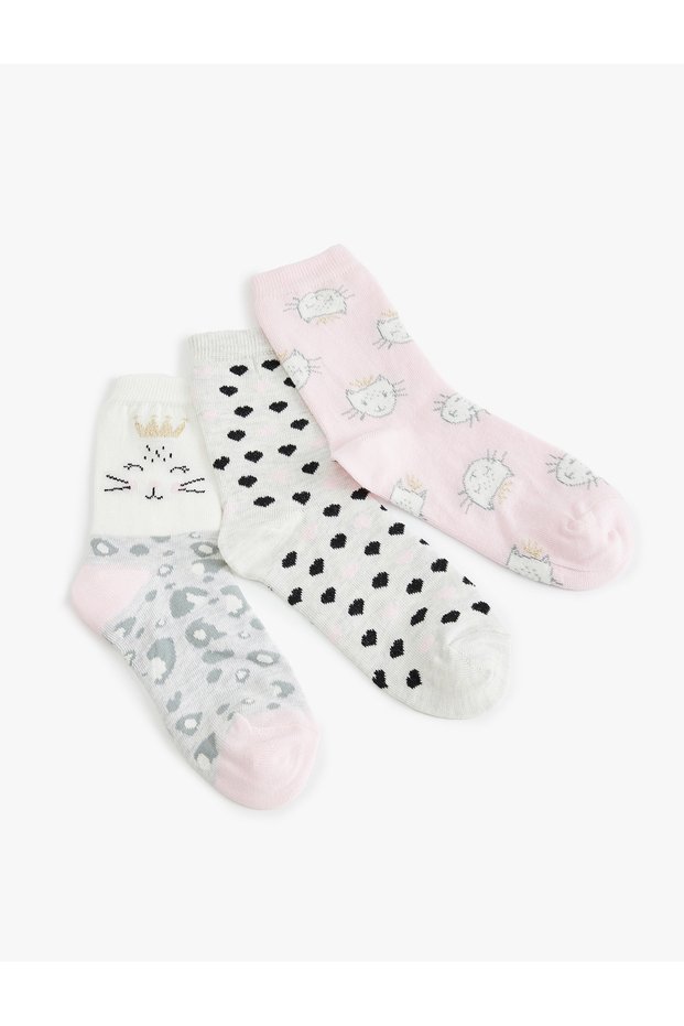 Cat Patterned 3-piece Socks Set