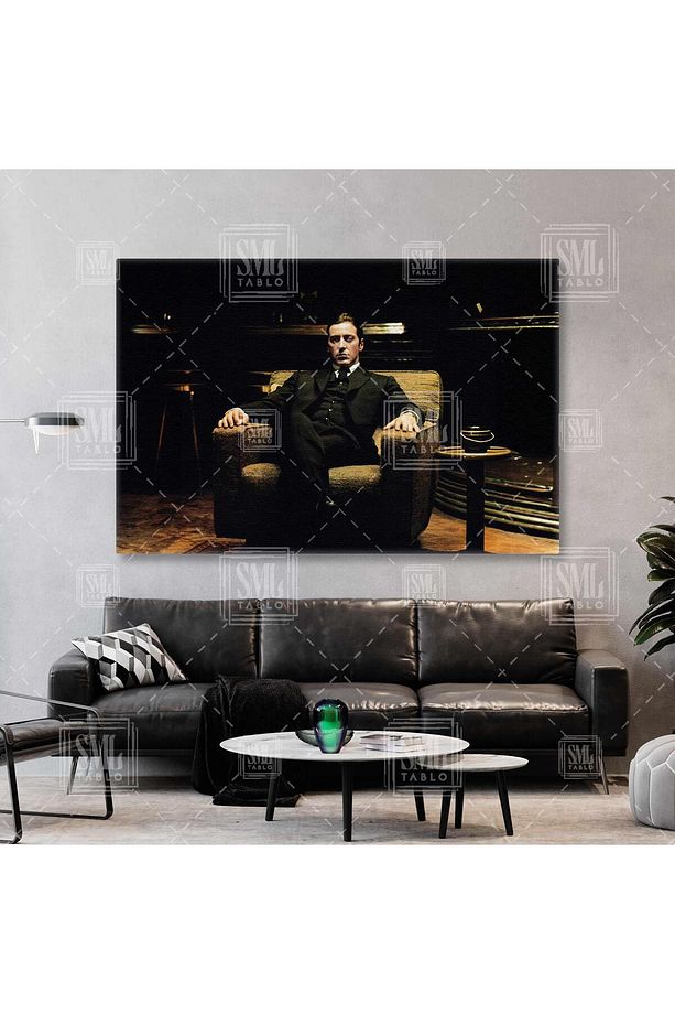 Bacak Bacak Üstüne Atmış Oturmuş Michael Corleone Al Pacino The Godfather Baba Yatay Kanvas Tablo - 1
