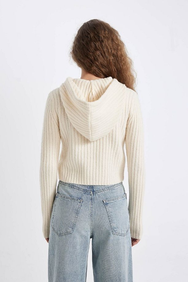 Regular Fit Basic Düz Kapüşonlu Crop Triko Kazak C7333ax24wn - 6