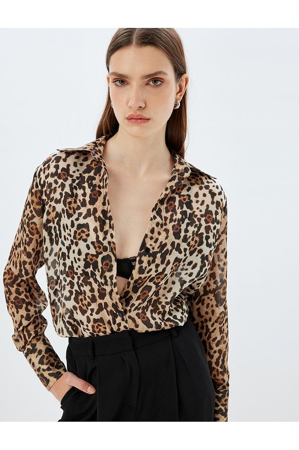 Leopar Desenli Gömlek Regular Fit Uzun Kollu - 1