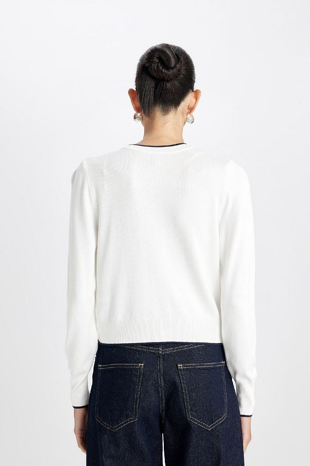 Regular Fit Basic Düz Bisiklet Yaka Düğmeli Triko Hırka A4731ax24wn - 6