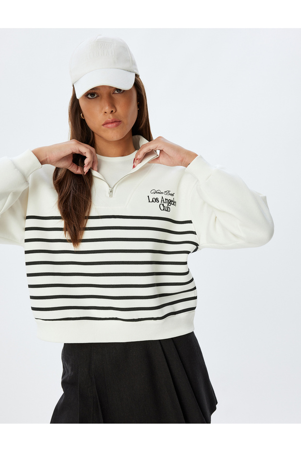 Beige Women's High Neck Sweatshirt