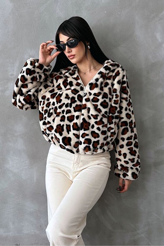 Printed Pejuş Coat - Light Stone Leopard | | F1654