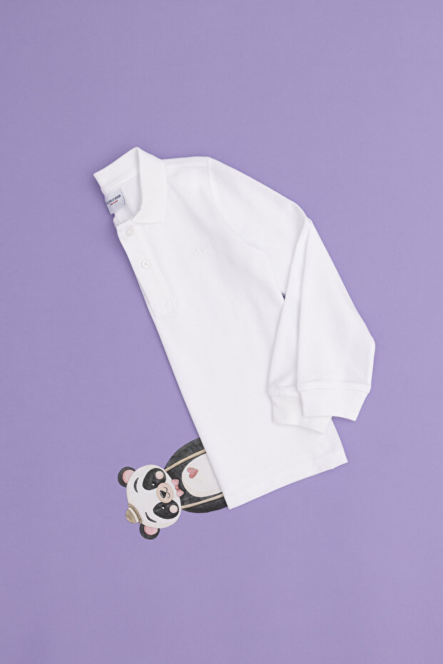 Boy's White Basic Polo Neck Sweatshirt 50293745-Vr013