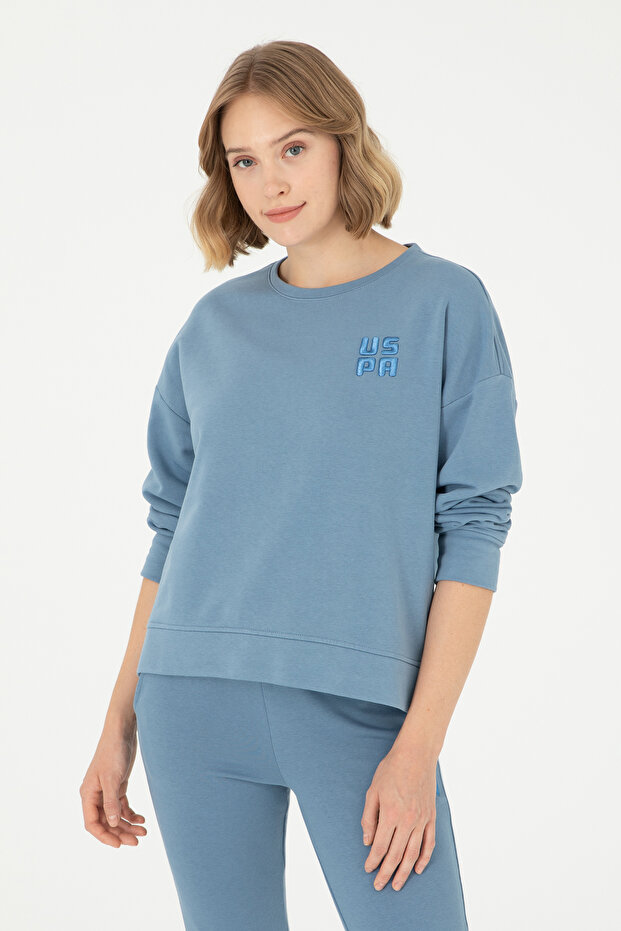Women's Dark Blue Basic Crew Neck Sweatshirt 50296919-Vr032