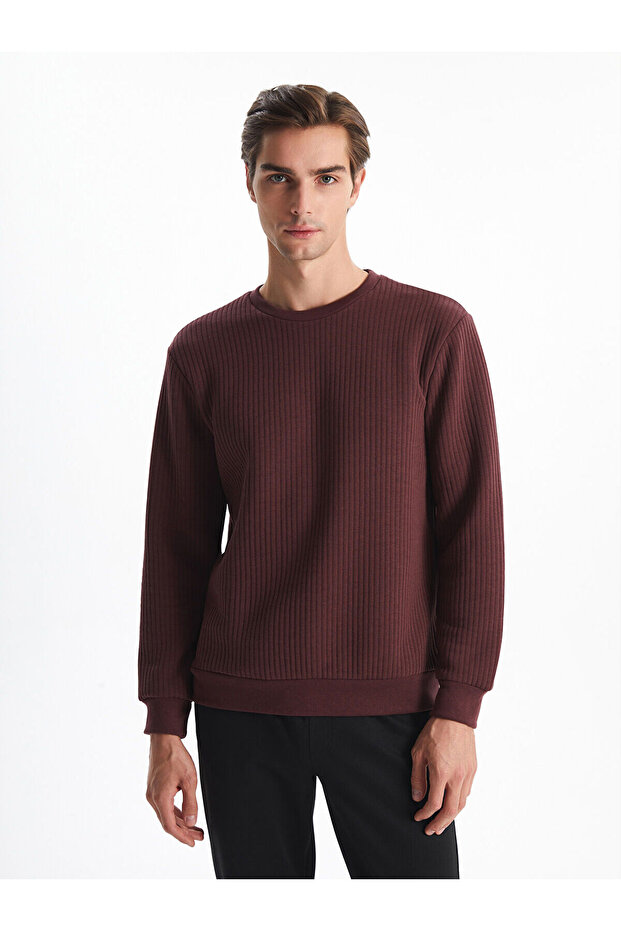 Crew Neck Long Sleeve Men's Textured Sweatshirt (W4)