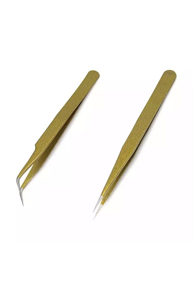 Set of 2 Professional Gold Silk Eyelash Tweezers