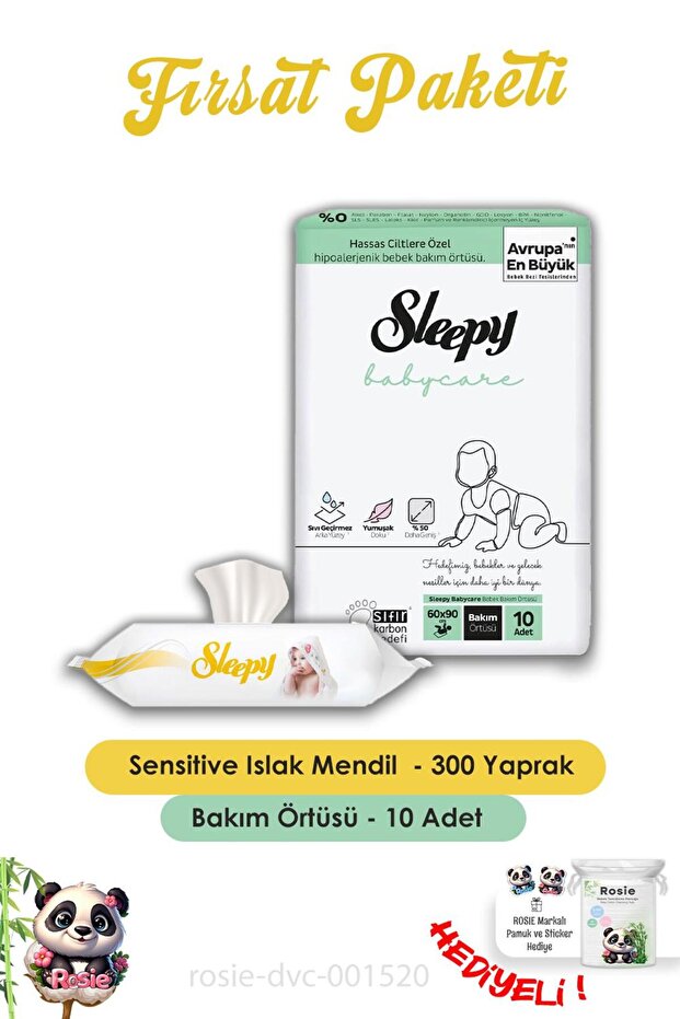 6 Pcs Sensitive Wet Baby Wipes 50 Pcs, Baby Cover 10 Pcs and Rosie