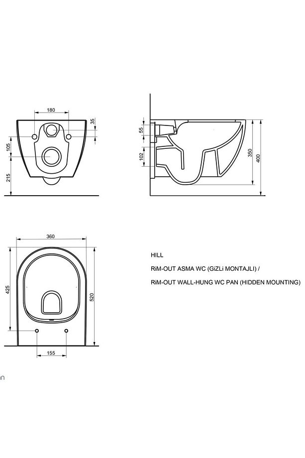 Hill Rimout Mat Antrasit Asma Klozet A031291k, Yavaş Kapak - 5