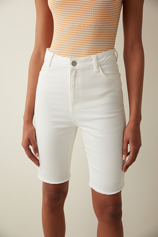 Beyaz White Denim Bermuda Şort - 2