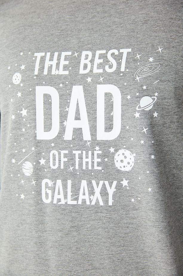 Gri Erkek The Best Dad Of The Galaxy Slogan Baskılı Pijama Takımı - 5
