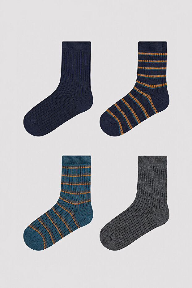 Boy's Basic Striped 4-Piece Socks - 1