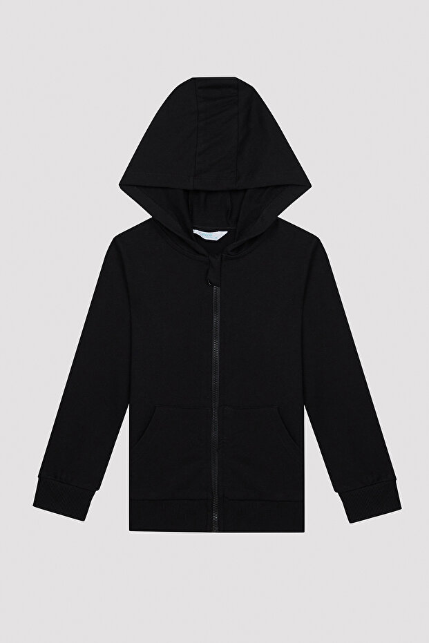 Black Unisex Front Zipper Hooded Sweatshirt