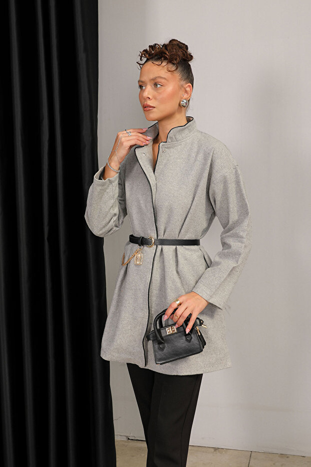 Grey Belted Stamp Coat 32-6425-1