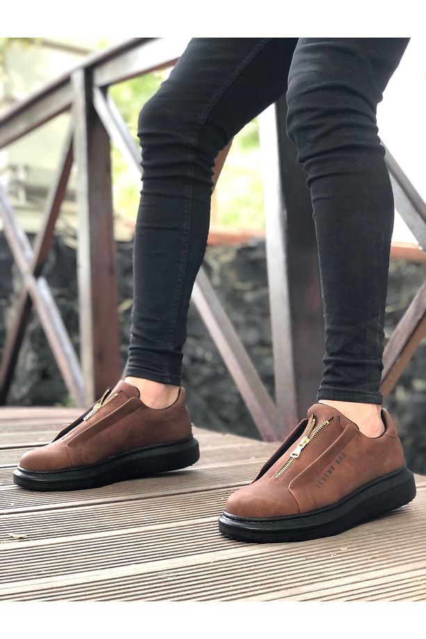 Ba0310 Boa Kalın Yüksek Taban Fermuarlı Taba Siyah Erkek Ayakkabı - 1