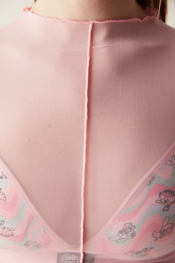 Pembe Tül Uzun Kollu Top - 6